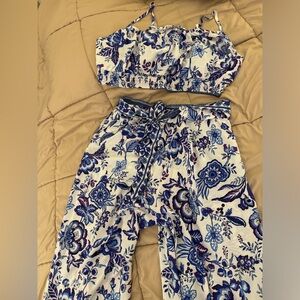 Blue and white floral design- Pant & shirt set